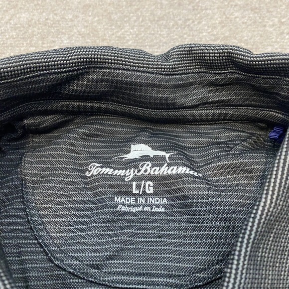 Tommy Bahama Polo Shirt Mens Large Black Gray Supima Marlin Logo Rugby Golfer - Picture 9 of 14